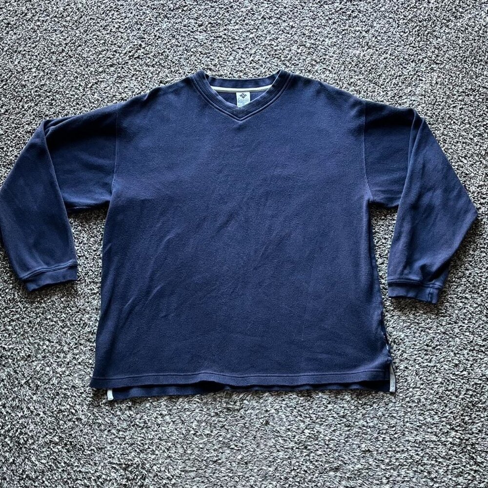 100% Cotton Columbia Sweater Mens XL Navy Blue Crewneck Outdoors Winter Pullover